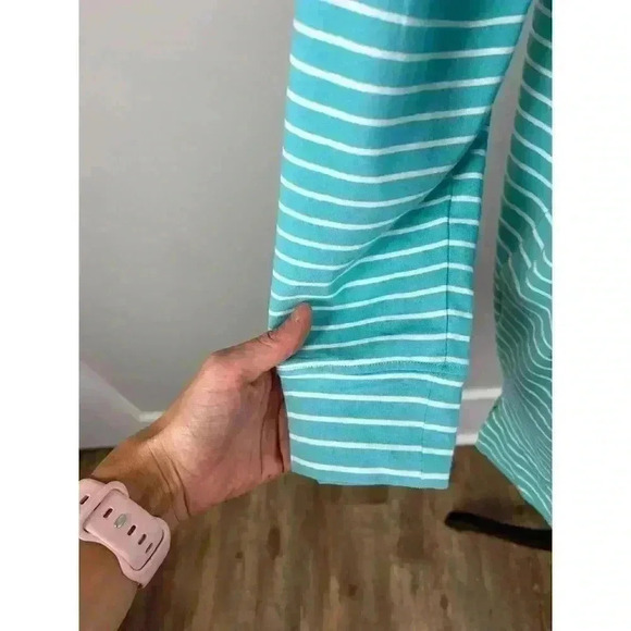 Coolibar Key Colony Beach Hoodie Blue Striped Tassel UPF 50 Stretch S - Picture 3 of 12